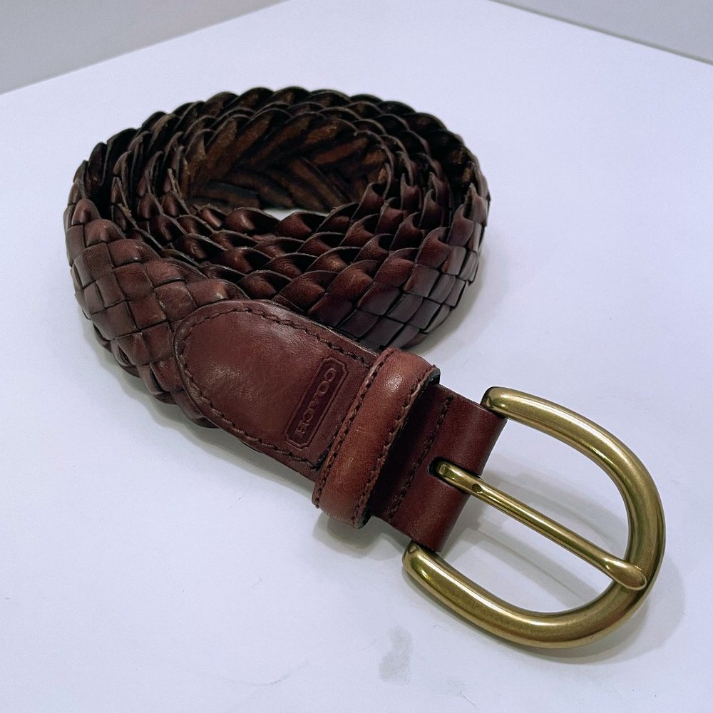 Vintage Coach Brown Leather Braided Belt With Brass B… Gem